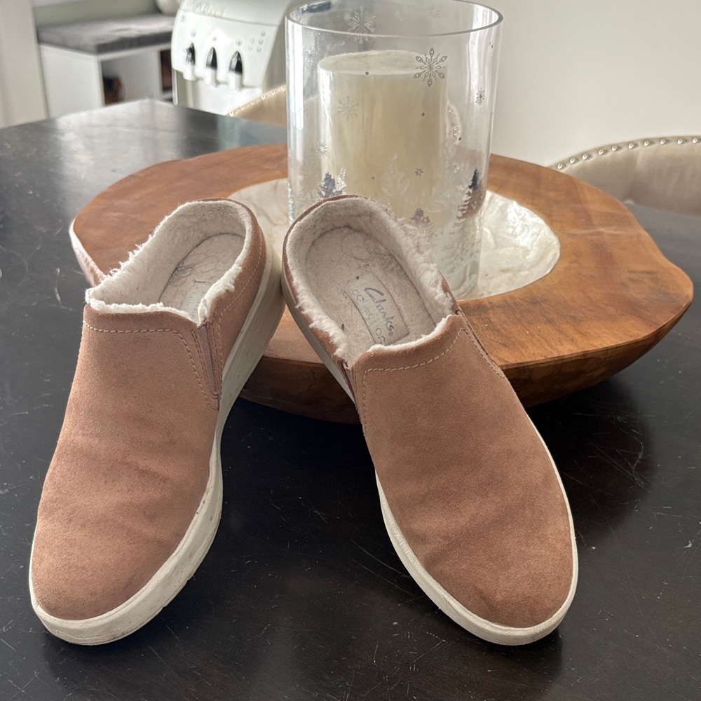 Clarks Tan Suede Slip-On Shoes